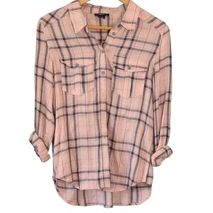PAIGE Blush and Black Plaid Shirt Small